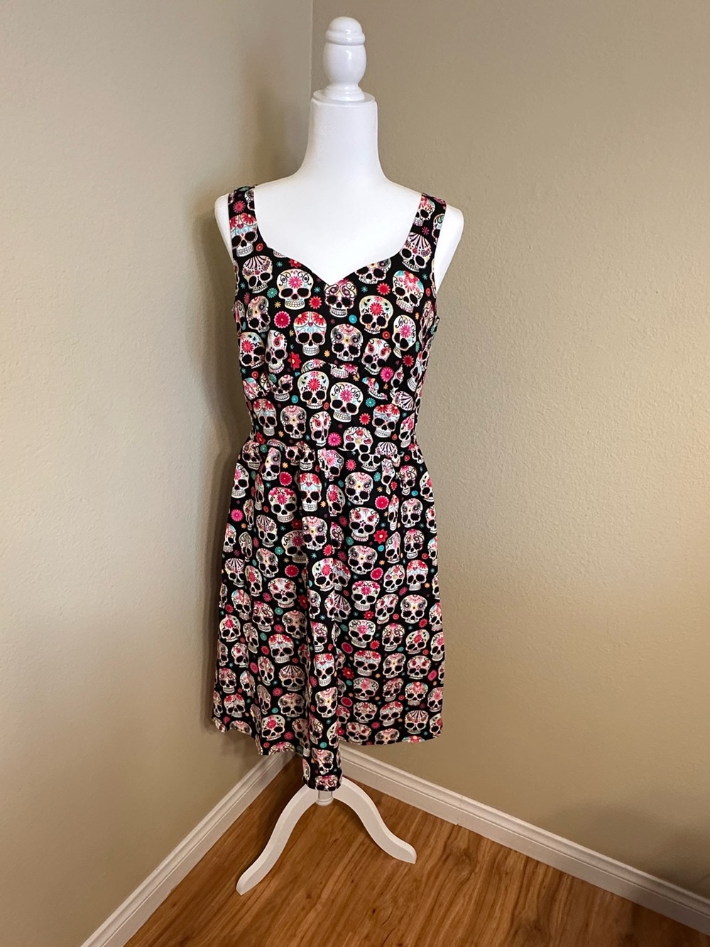 💀✨ FOLTER Sugar Skull Retro Rockabilly Swing Dress 🌸👗 Size Large